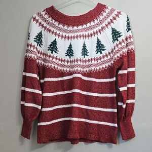 Festive Red and White Sweater with Tree Pattern Christmas Holiday Maurices